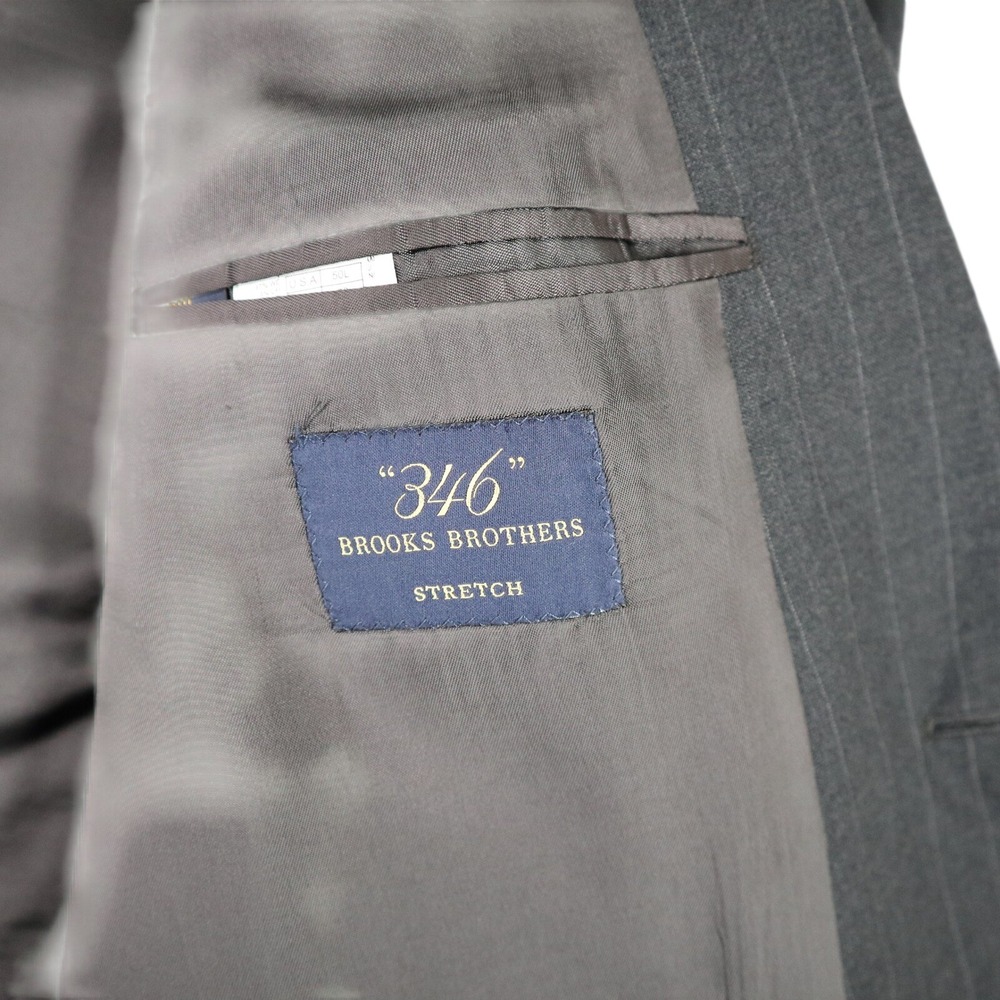 Brooks Brothers 346 Stretch Blazer Jacket 50L Charcoal Pinstripe Wool Sport Coat